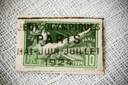 An old stamp on white fabricのeditorial素材