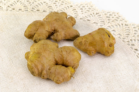 Image of fresh ginger on fabric