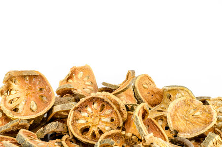 Dried quince on white backgroundの写真素材