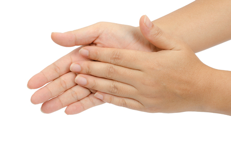 Image of hand claping isolate on white backgroundの写真素材