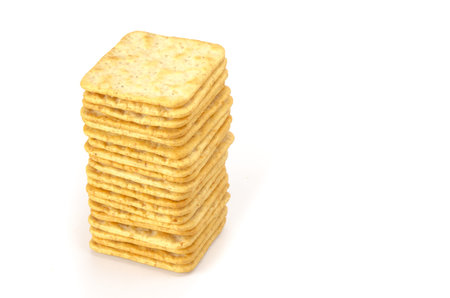 Image of saltine crackers on white background