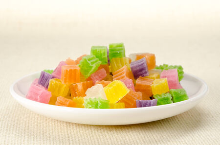 Image of Thai dessert crispy jellyin white ceramic dish on fabricの写真素材