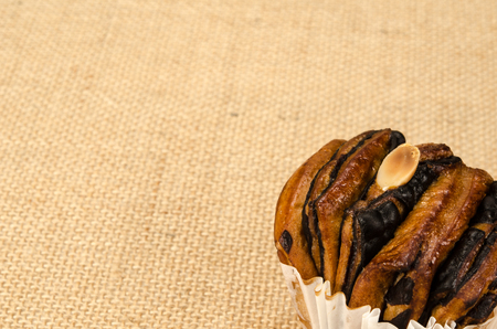 Image of cup chocolate dessert on brown sack  backgroundの写真素材