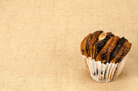 Image of cup chocolate dessert on brown sack  backgroundの写真素材