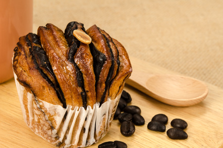 Image of cup chocolate dessert on brown sack  backgroundの写真素材