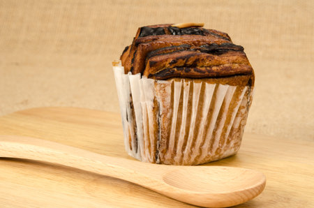 Image of cup chocolate dessert on brown sack  background