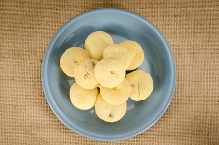 Image of cup cookie stuffed with pineapple in ceramic dishの写真素材