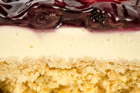 Close up Image of blueberry cheesecake on brown sack background