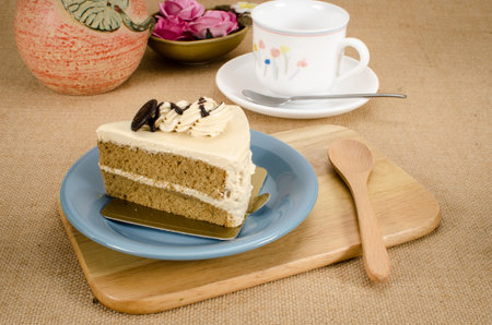 Image of coffee cake on brown sack background