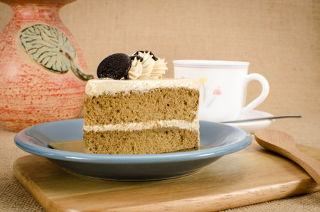 Image of coffee cake on brown sack background
