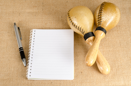 Percussion with white paper on brown sack backgroundの写真素材