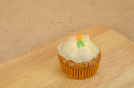 Image of cup cake on brown sack backgroundの写真素材
