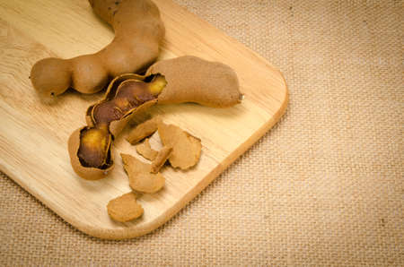 Image of tamarind on brown sack backgroundの写真素材