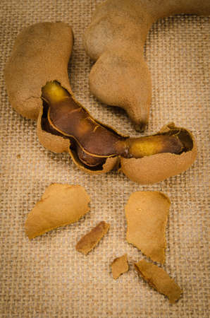 Image of tamarind on brown sack backgroundの写真素材