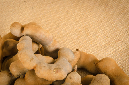 Image of tamarind on brown sack backgroundの写真素材