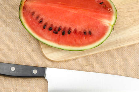 Image of water melon on brown sack backgroundの写真素材