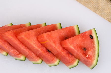 Image of water melon on brown sack backgroundの写真素材