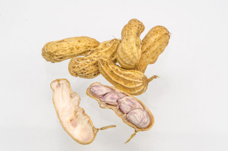 Boiled peanuts on white background