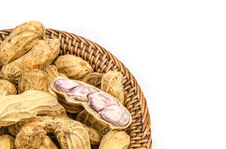 Boiled peanuts on white backgroundの写真素材