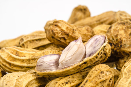 Boiled peanuts on white background