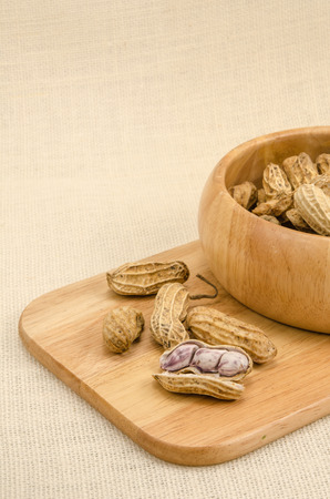 Boiled peanuts on sack backgroundの写真素材