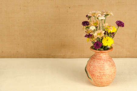 Image of flowers on brown sack  backgroundの写真素材