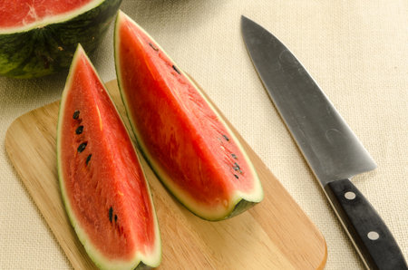 Image of water melon on sack fabric  background