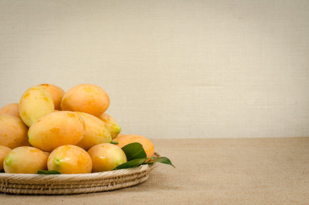Image of fresh marian plum on fabric background