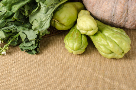 Image of vegetables on brown sack backgroundの写真素材
