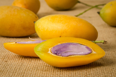 Image of fresh marian plum on fabric background