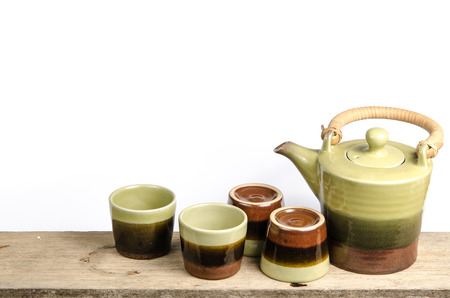 Image of tea set on white backgroundの写真素材
