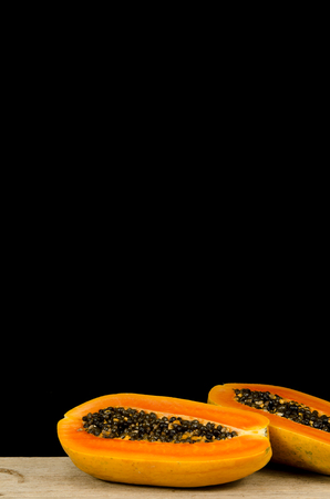 Papaya on black backgroundの写真素材