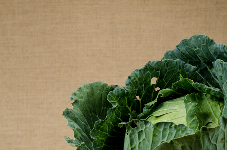 Green fresh cabbage on old wood deskの写真素材