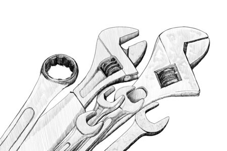 Free hand drawing image of wrenchesの写真素材