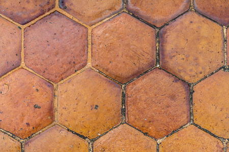 Brown handmade tiles six polygon patternの写真素材