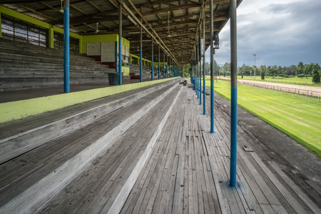 Old wooden grandstand of racecourseの写真素材