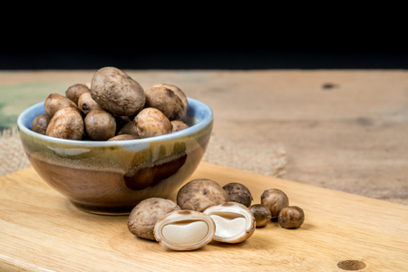 Slice barometer earthstar on wooden cutting boardの写真素材