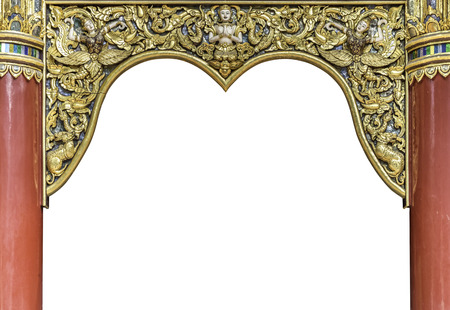 Thai classic style ancient art of window's frame isolate on white backgroundの写真素材