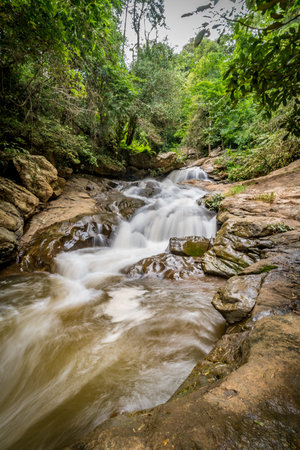 Beautiful waterfall in the forestの写真素材