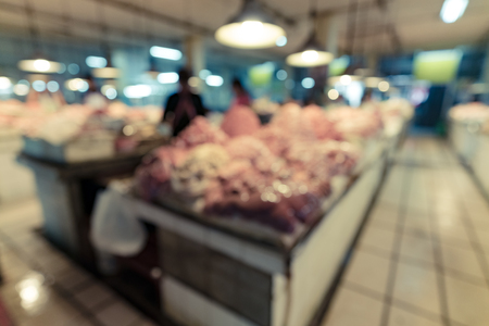 Abstract blurred image of meat shop in market for background usageの写真素材
