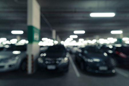 Abstract blurred Image of indoor car park for background usageの写真素材