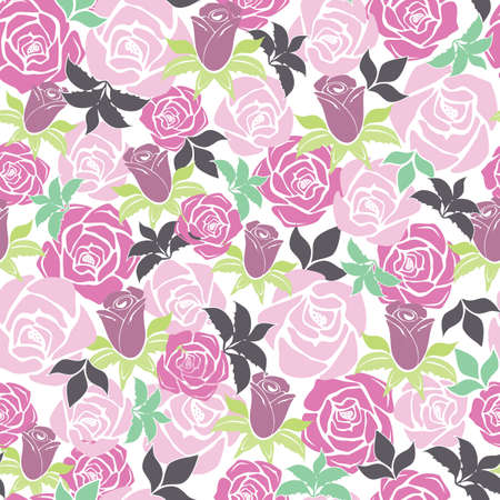 Vector Overlapping Pink Roses seamless pattern background from the Fancy Floral Zebra Collection. Good for fashion, accessories, stationery, bedding, packaging, home decorのイラスト素材