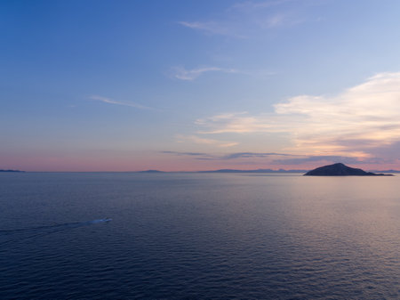 Beautiful seaside landscape at sunsetの写真素材