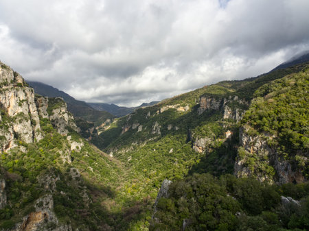 Cloud casting over green gorgeの写真素材