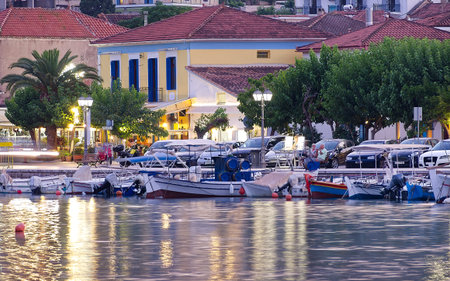 Small greek town in sunset colours, Galaxidi, Greeceの写真素材