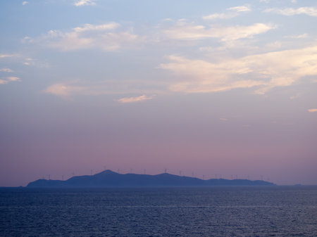 Wind turbines in greek islandの写真素材