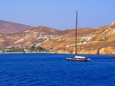 Sailing boat in greek islandの写真素材
