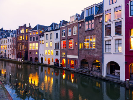 Utrecht cityscape and canals in cloudy winter day, Netherlandsの写真素材