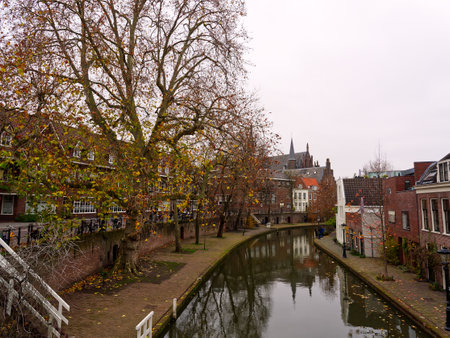 Utrecht cityscape and canals in cloudy day, Netherlandsの写真素材