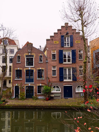 Utrecht canal and architecture in a cloudy day, Netherlandsの写真素材
